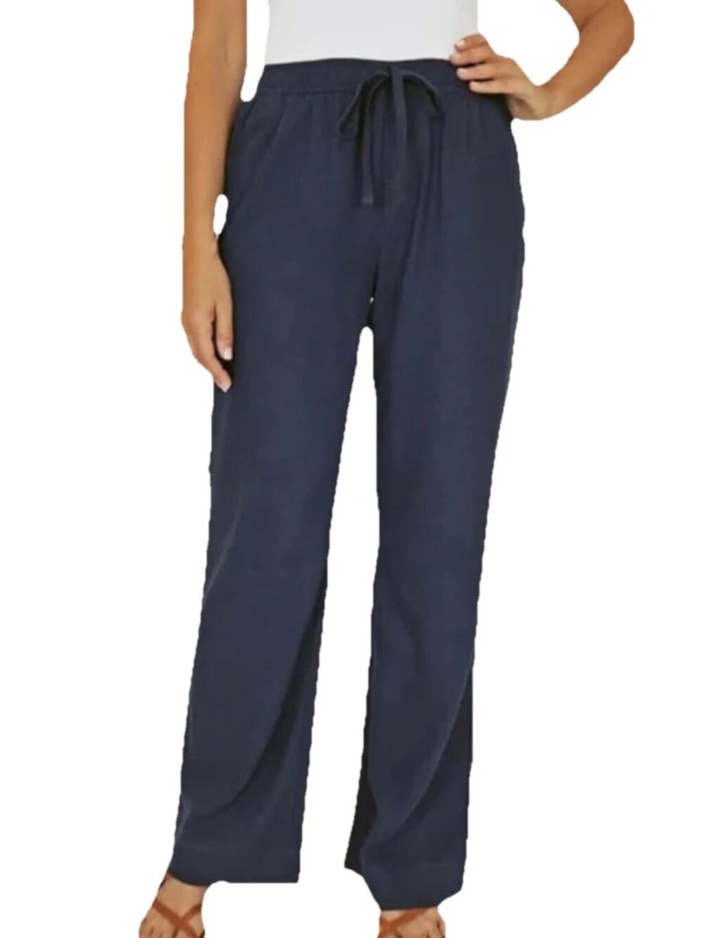 NEW Briggs Ladies' Linen Blend Pull-On Pant XL Navy NWT Wide Leg Pockets